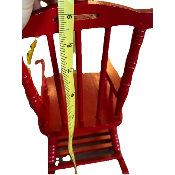 Vintage Wooden Miniature Doll Rocking Chair 9” Tall Spindle Bright Red - Picture 5 of 6